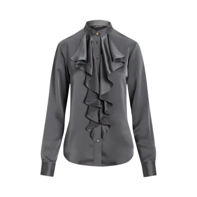 BOSBELL-LONG SLEEVE-BUTTON FRONT SHIRT, GREY, S