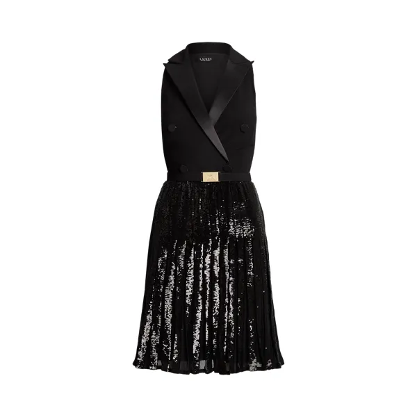 DOUBLE CREPE-DRESS, BLACK, 0