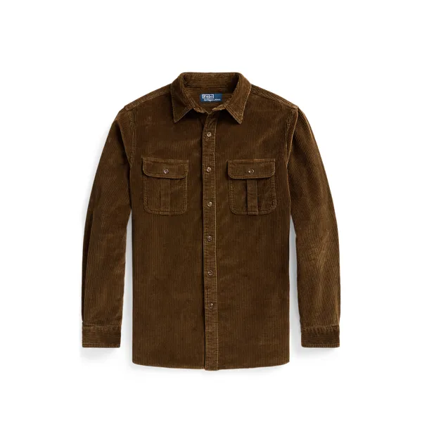 CLOVRELBPS-LONG SLEEVE-SPORT SHIRT, BROWN, L