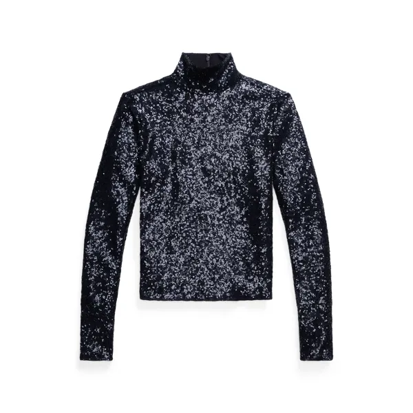 SEQUIN TN-LONG SLEEVE-PULLOVER, BLUE, L