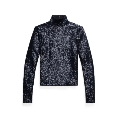 SEQUIN TN-LONG SLEEVE-PULLOVER, BLUE, L