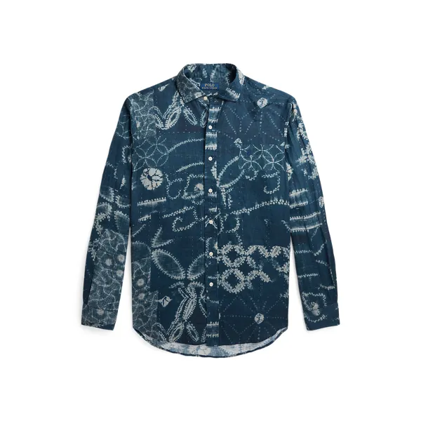 PRINTED LINEN-CLESTPPCS, BLUE, L