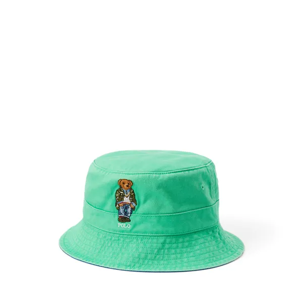 COTTON CHINO-BEAR BUCKET HAT, GREEN, S/M