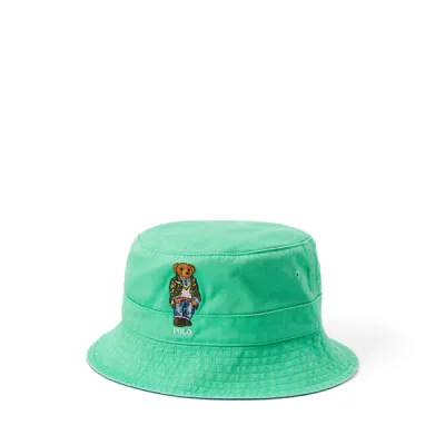 COTTON CHINO-BEAR BUCKET HAT, GREEN, S/M