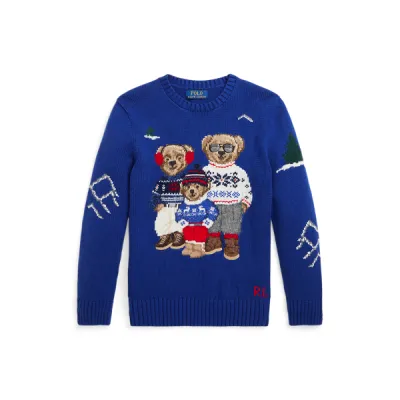 LS CN BEAR-SWEATER-PULLOVER, BLUE, S