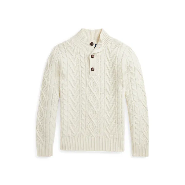 LS MOCK CABL-SWEATER-PULLOVER, BEIGE/NATURALS, XL