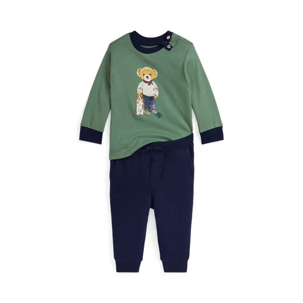 LS BEAR SET-SETS-PANT SET, BEIGE/NATURALS, 18M