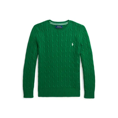 LS CABLE CN-TOPS-SWEATER, GREEN, XL