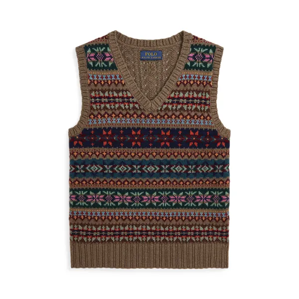 FAIRISLEVEST-SWEATER-VEST, BROWN, S