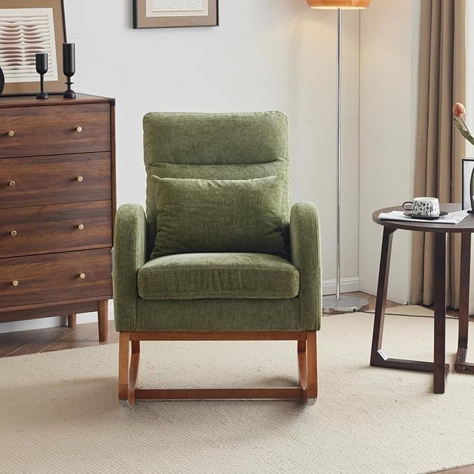 VINGLI Olive Chenille Rocking Chair