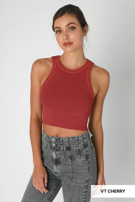 VINTAGE CHEVRON HIGHNECK CROP TOP