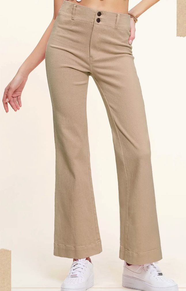 HIGH WAIST FLARE PANTS, Color: BISQUIT, Size: XS