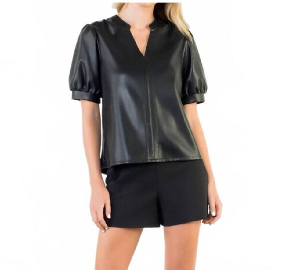 PUFF SLEEVE LEATHER TOP
