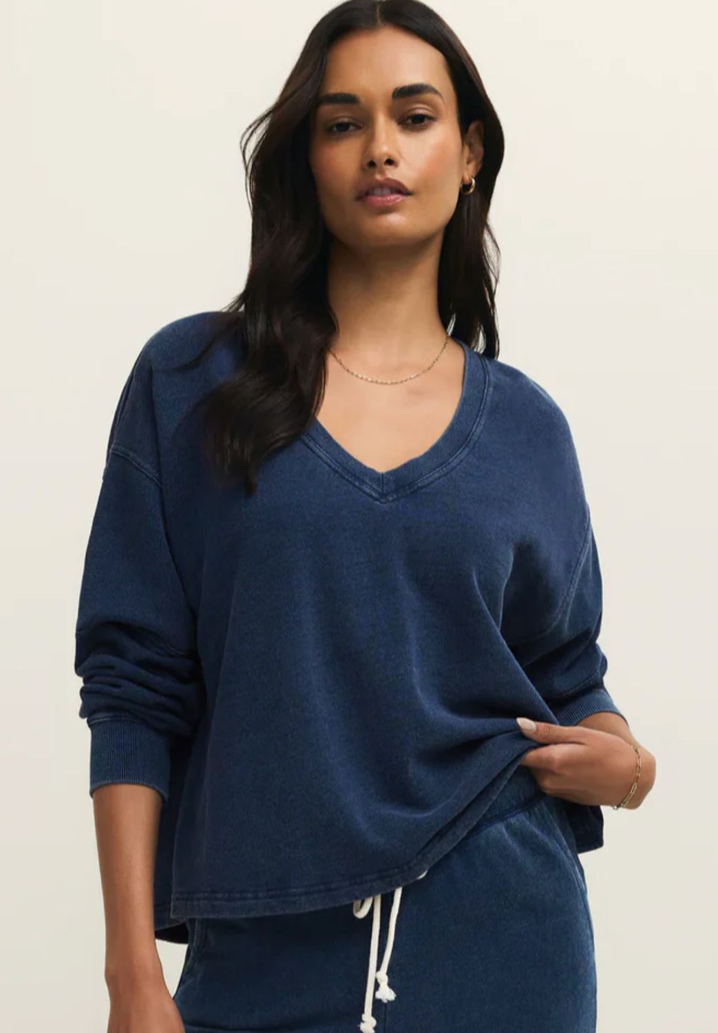 DELPHINE KNIT DENIM SWEATSHIRT