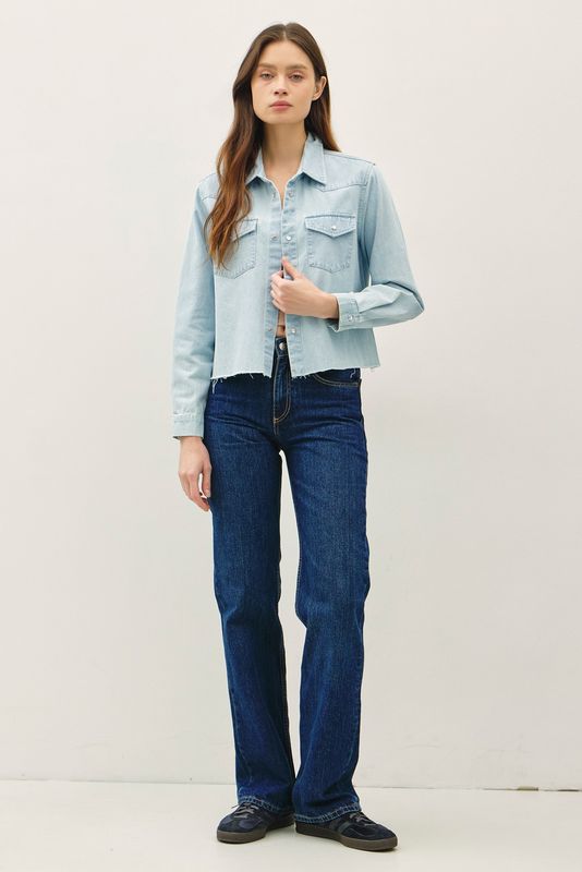 WASHED DENIM CROPPED SHACKET