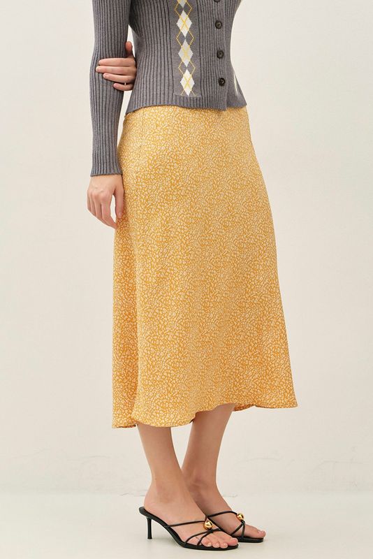 LEOPARD MIDI SKIRT W ELASTIC WAISTBAND
