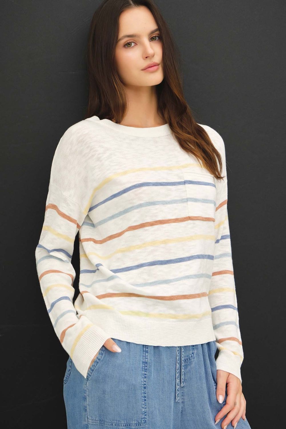 MULTI COLOR STRIPED SLUB SWEATER TOP