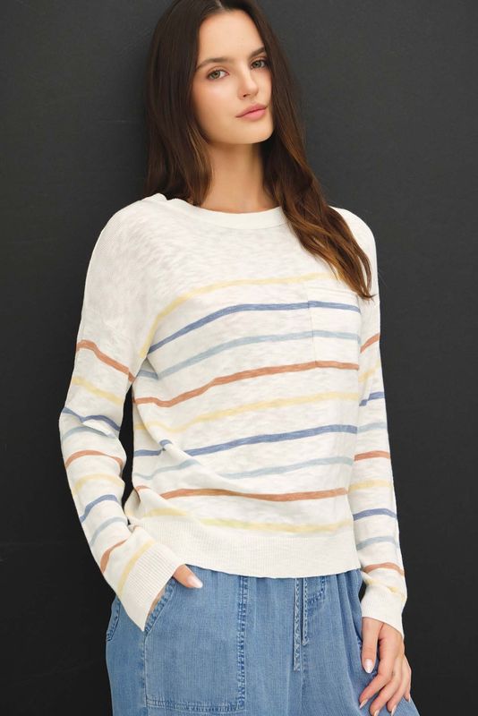 MULTI COLOR STRIPED SLUB SWEATER TOP