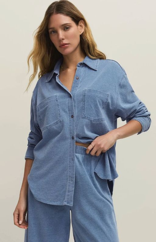 REESE JERSEY DENIM BUTTON UP