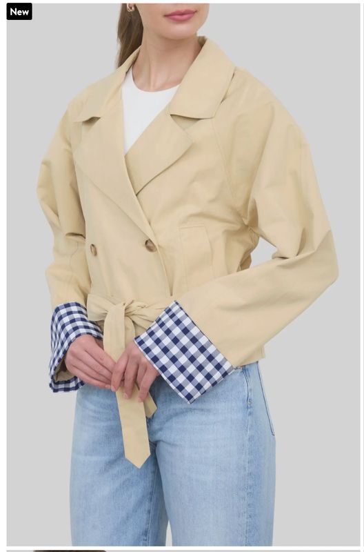 GINGHAM CUFF SHORT TRENCH COAT