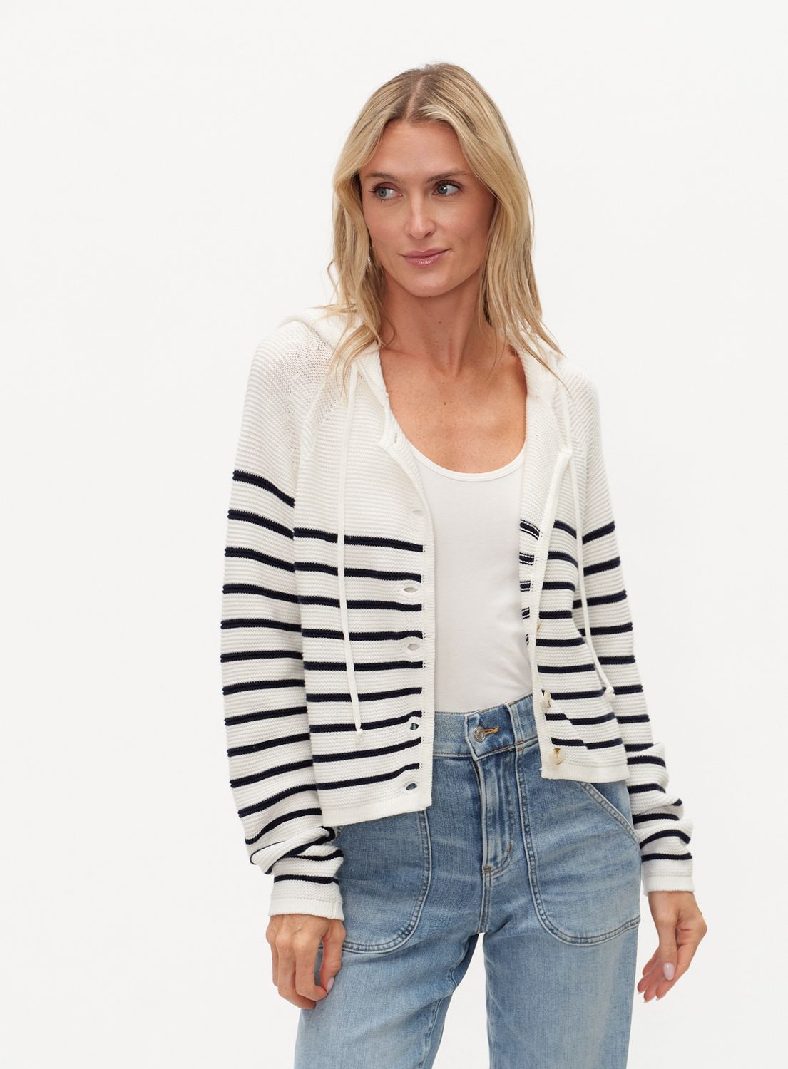 ANNALORA STRIPED BUTTON UP HOODIE