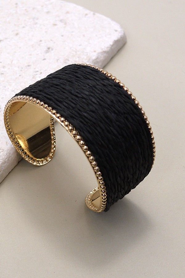 RAFFIA CUFF BRACELET, Color: BLACK, Size: ONE SIZE