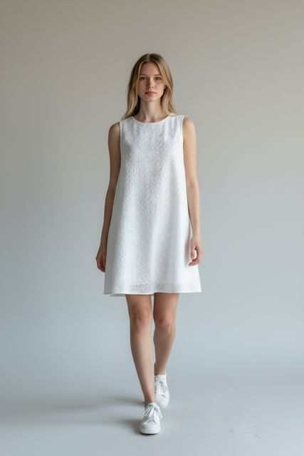 ROUND NECK SLEEVELESS LACE MINI DRESS