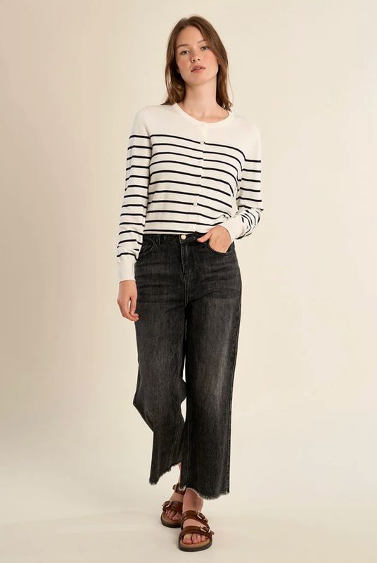 LADIES KNITTED STRIPED CARDIGAN