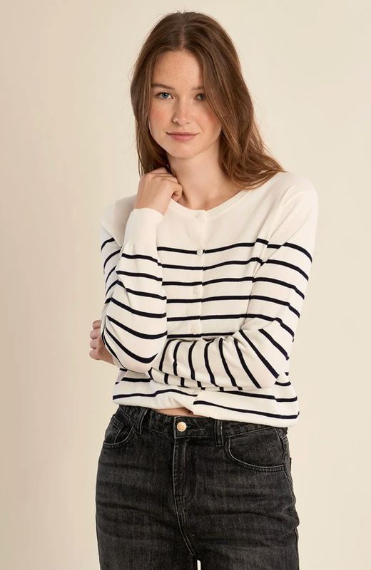 LADIES KNITTED STRIPED CARDIGAN