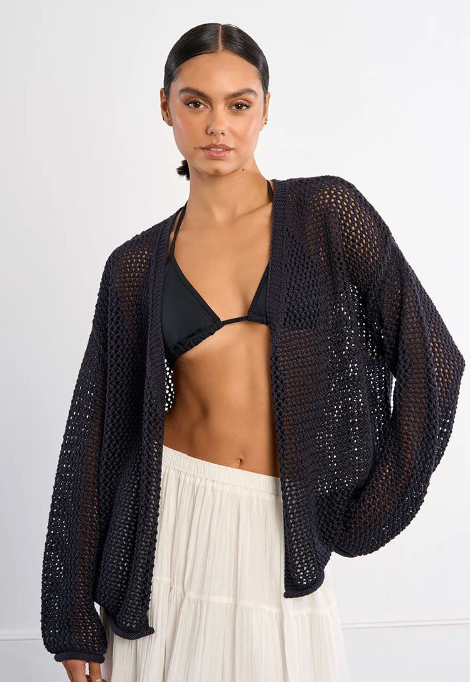 FISHERMAN STYLE OPEN KNIT CARDIGAN