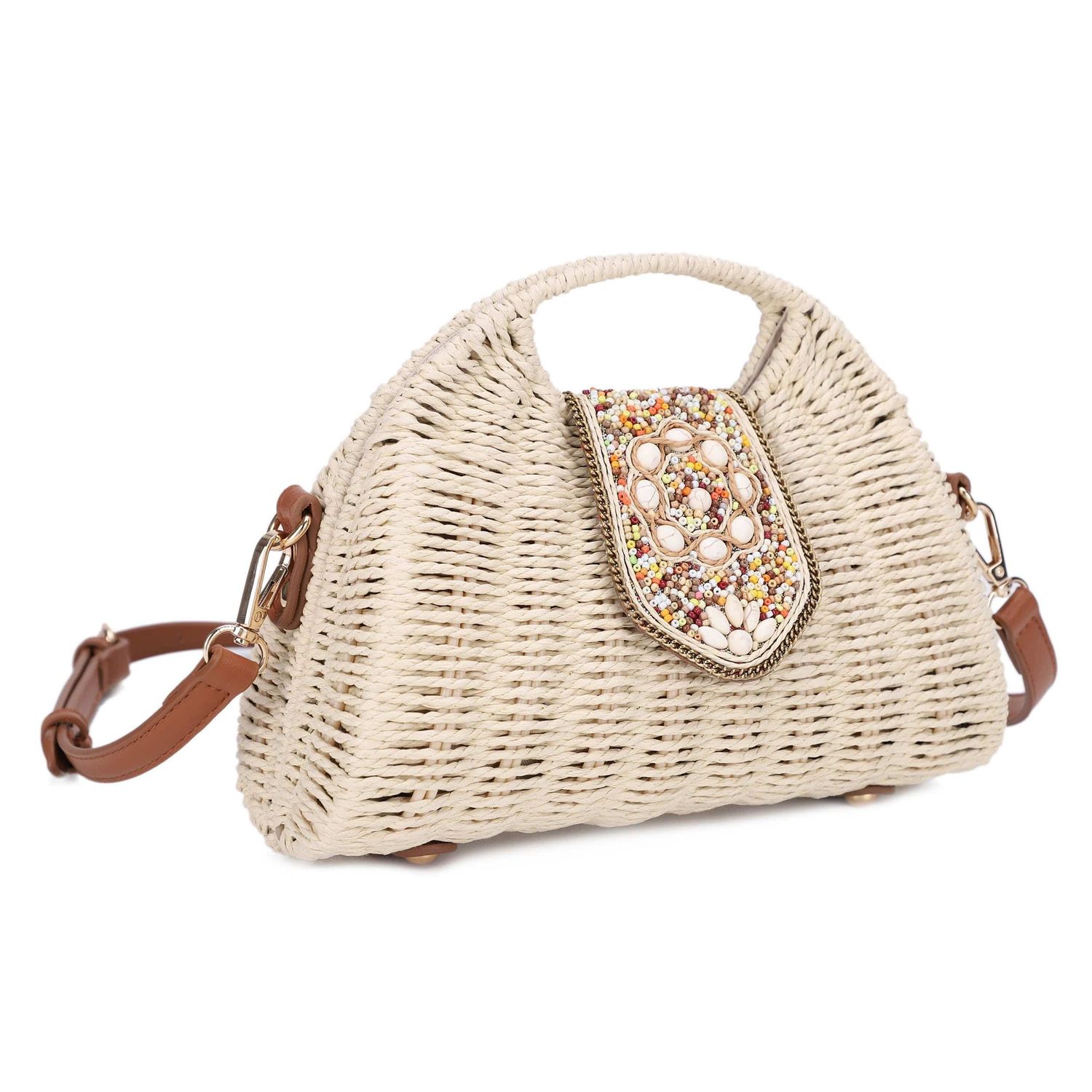 LIA STRAW CROSSBODY BAG, Color: BEIGE BROWN, Size: ONE SIZE
