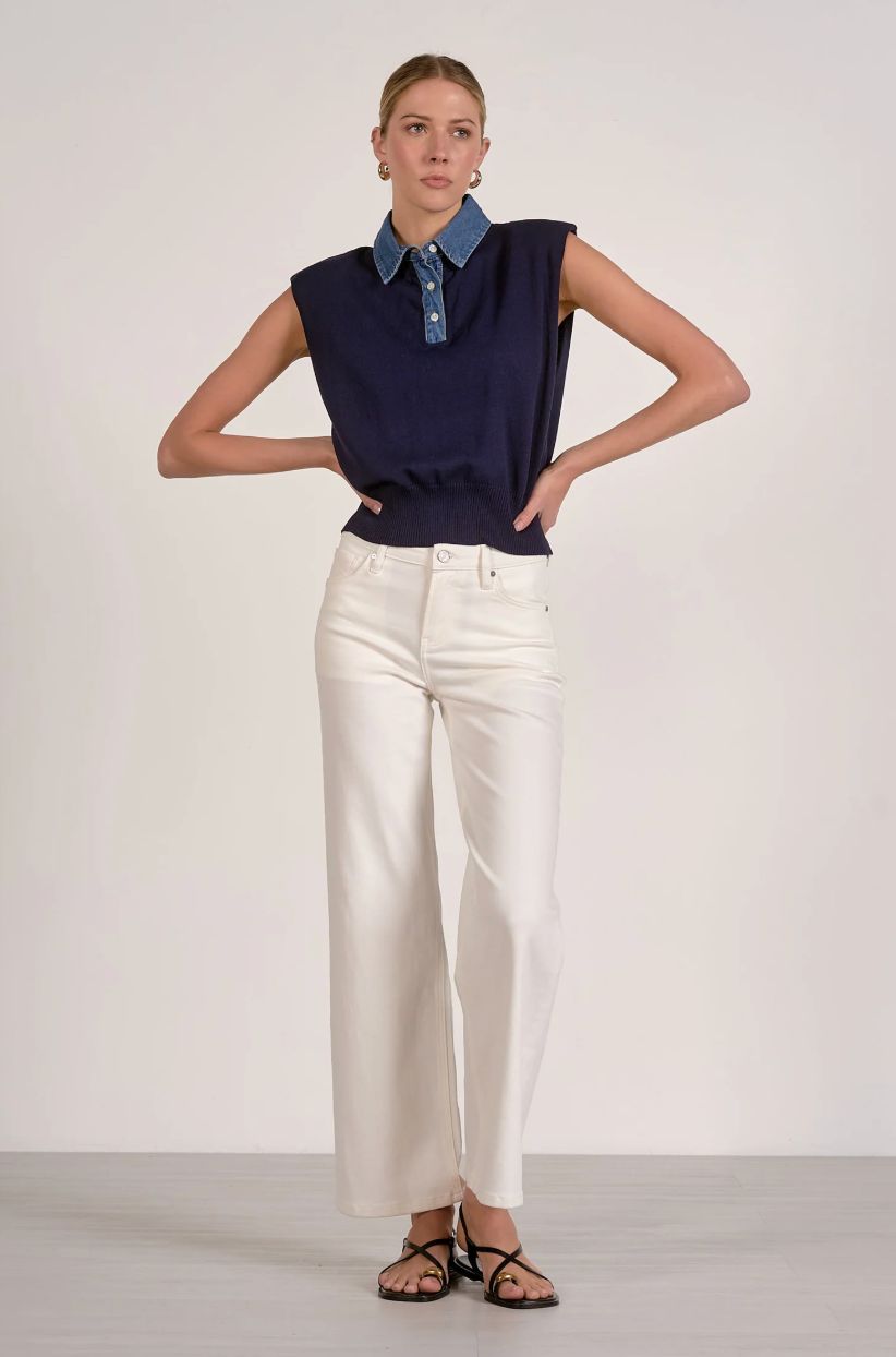 CAP SLEEVE MIXED MEDIA TOP