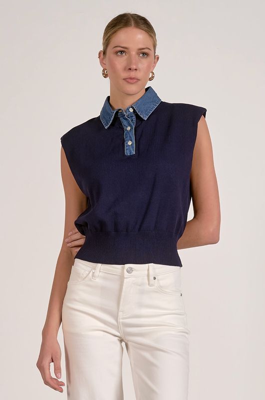 CAP SLEEVE MIXED MEDIA TOP