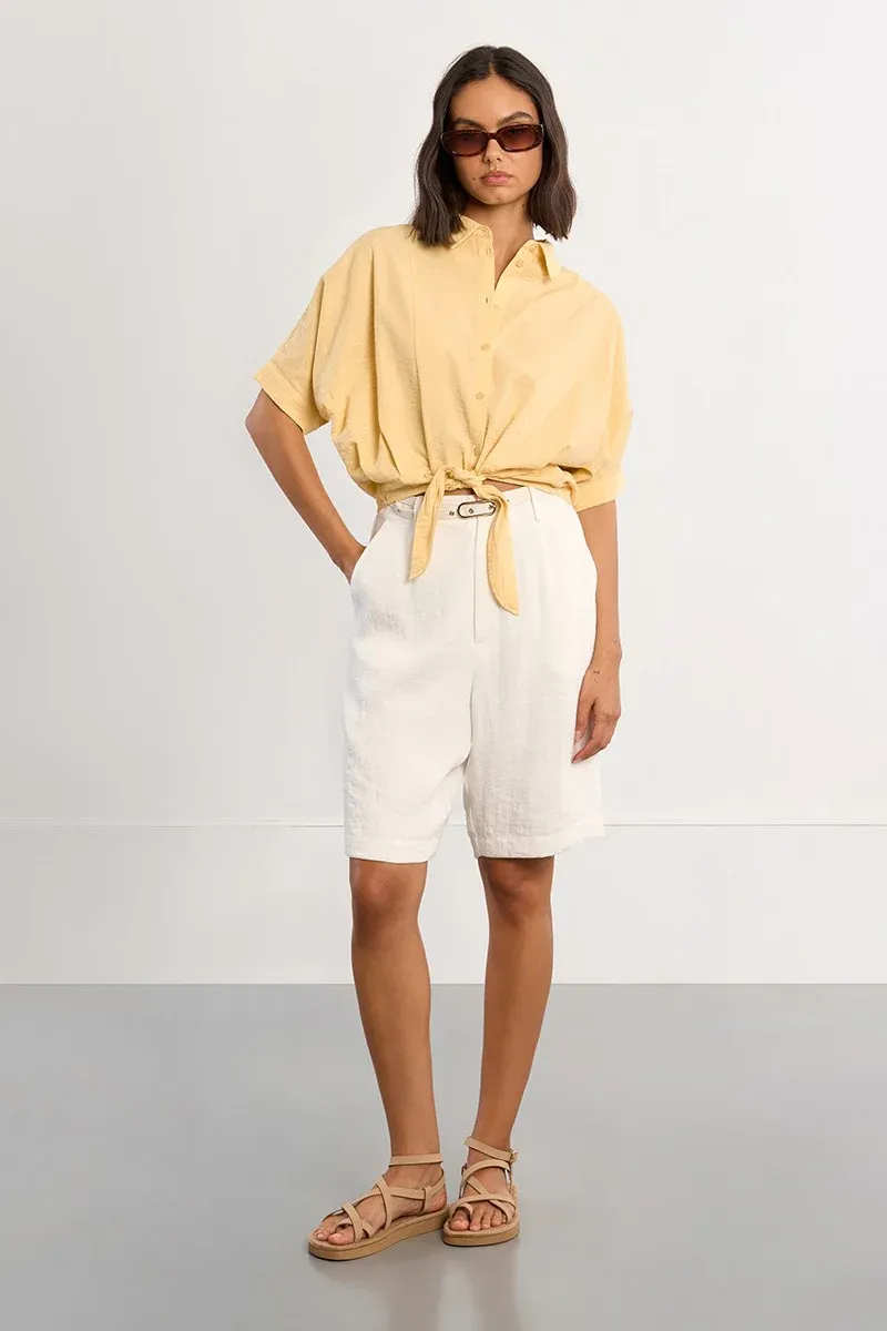 KNOTTED BLOUSE SHIRT W/COLLAR