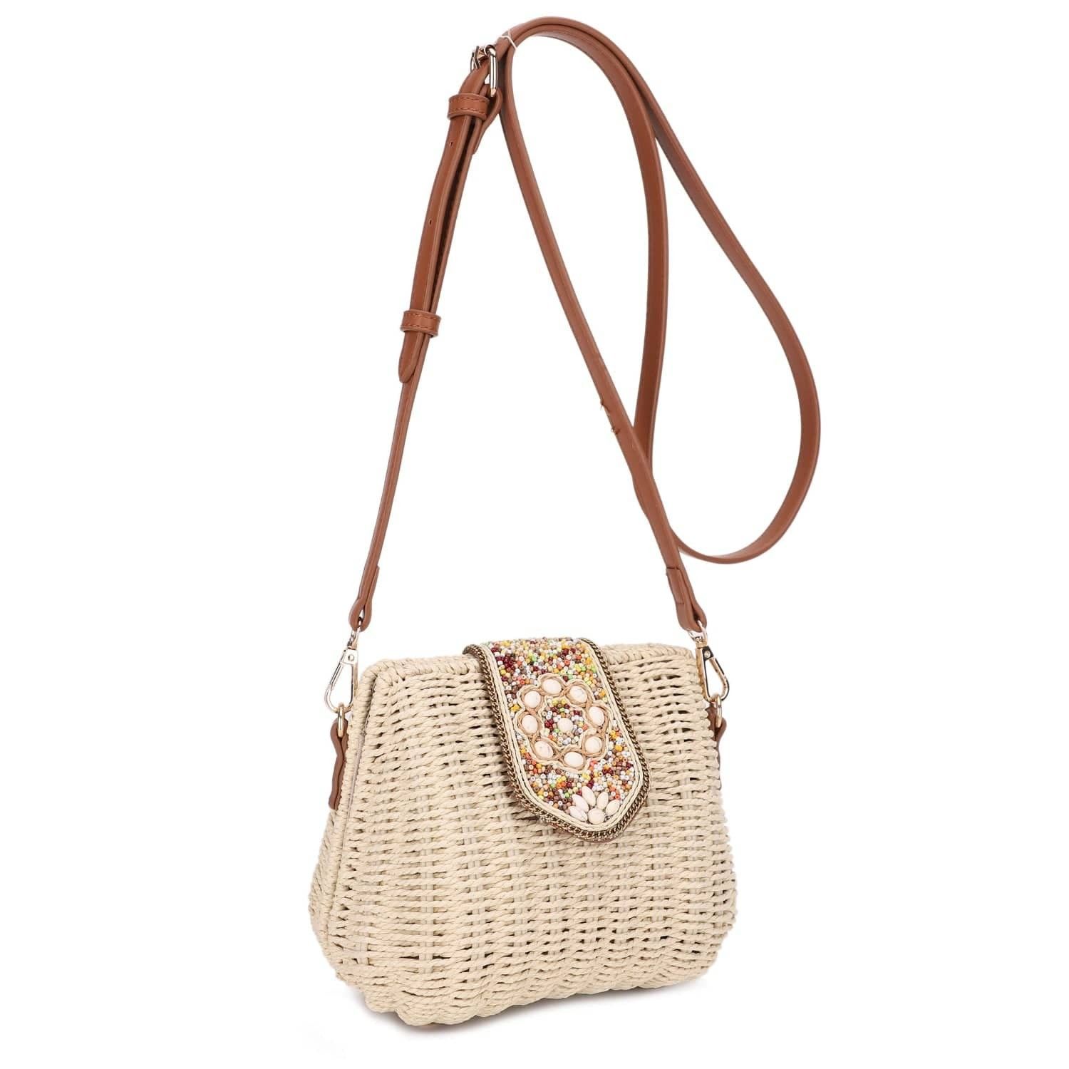 STRAW CROSSBODY - BEADED BUCKLE