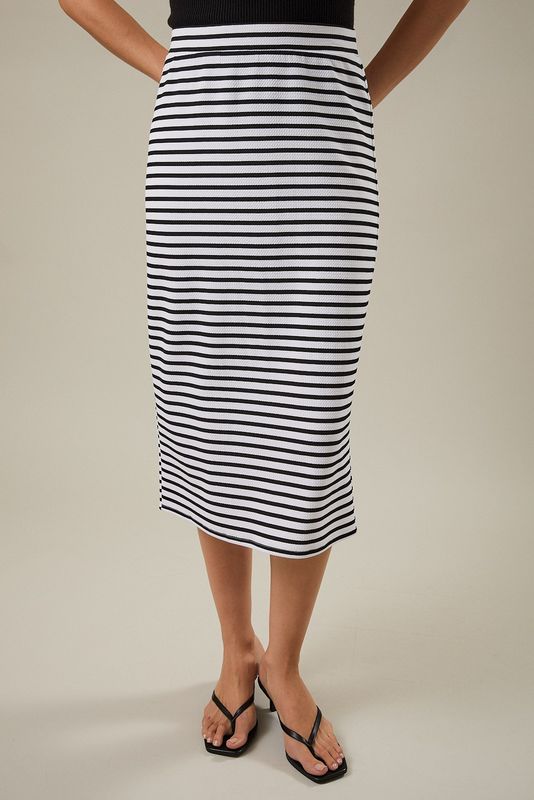 ELASTIC WAIST BACK SLIT MIDI SKIRT