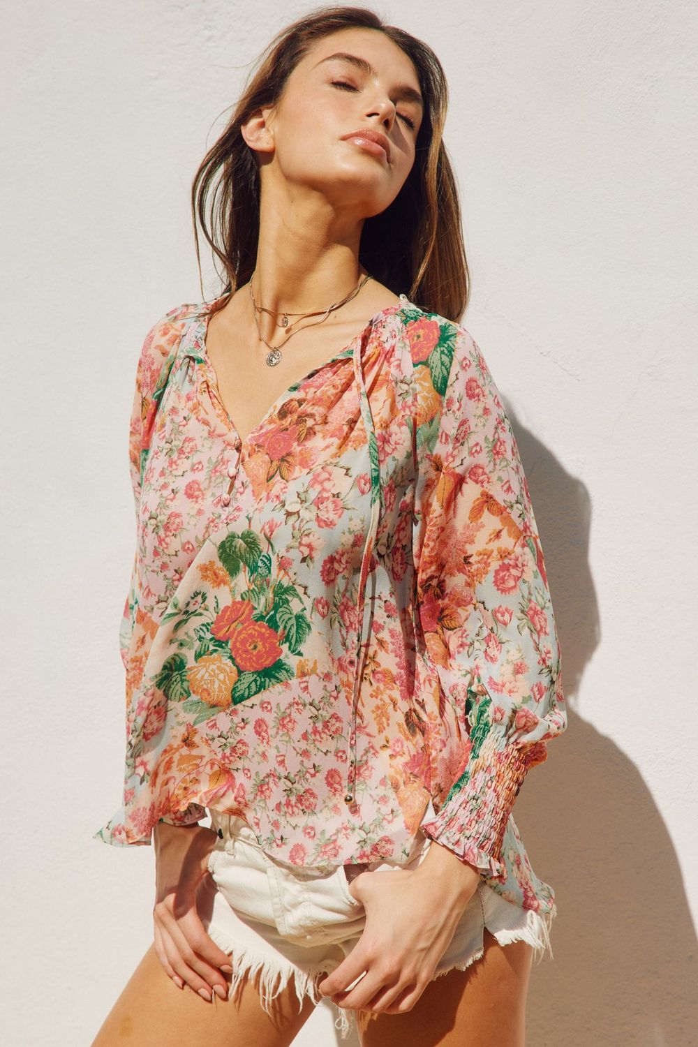 FLOWER PATCH SMOCKED NECKLINE