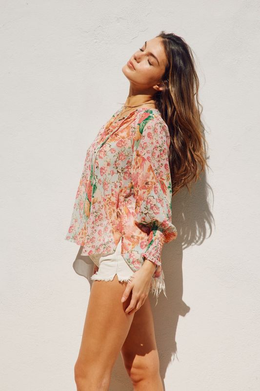 FLOWER PATCH SMOCKED NECKLINE