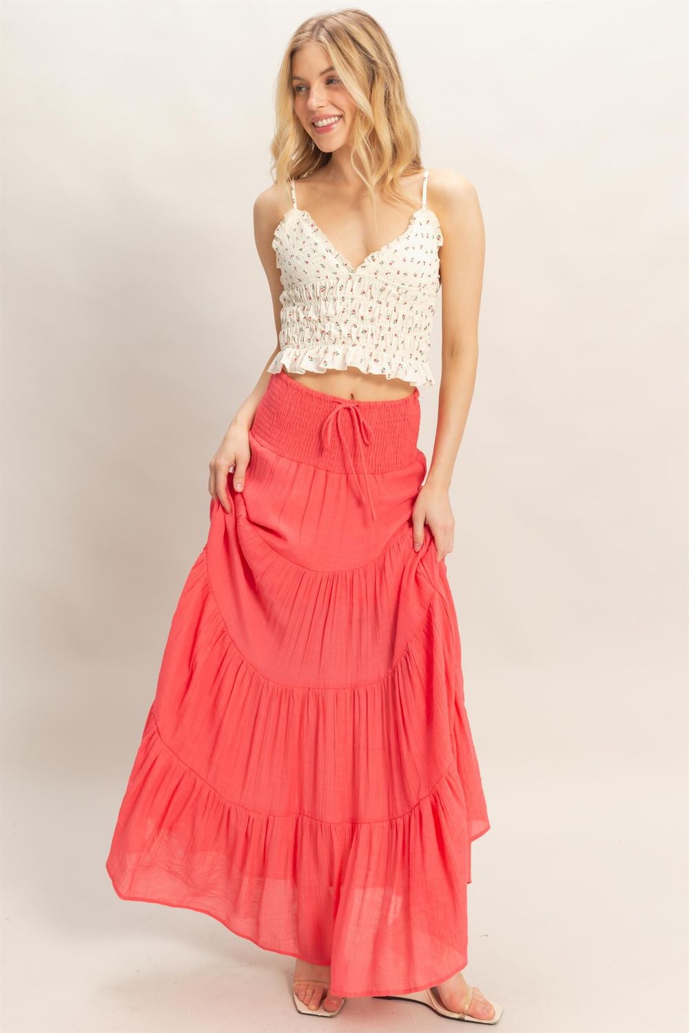 HIGH WAIST TIERED SKIRT WITH SLIT