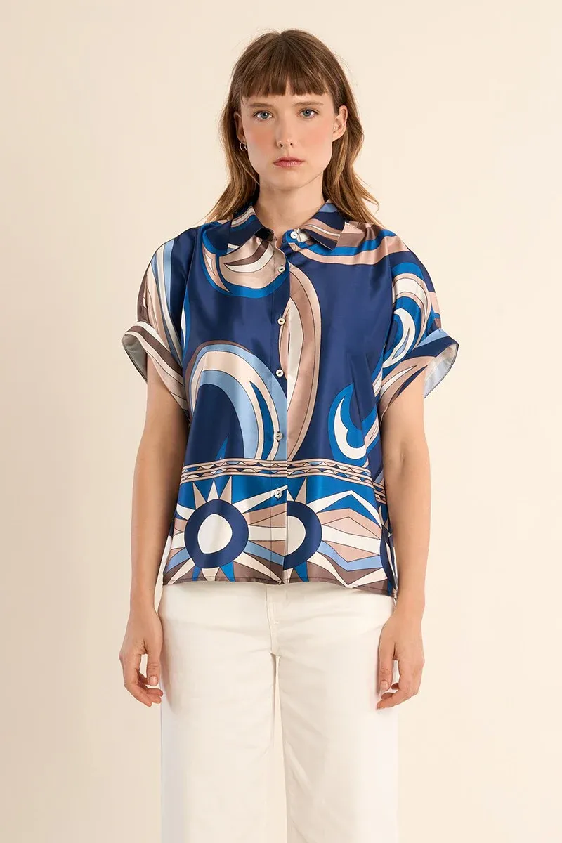SHORT-SLEEVED BLOUSE, SATIN EFFECT