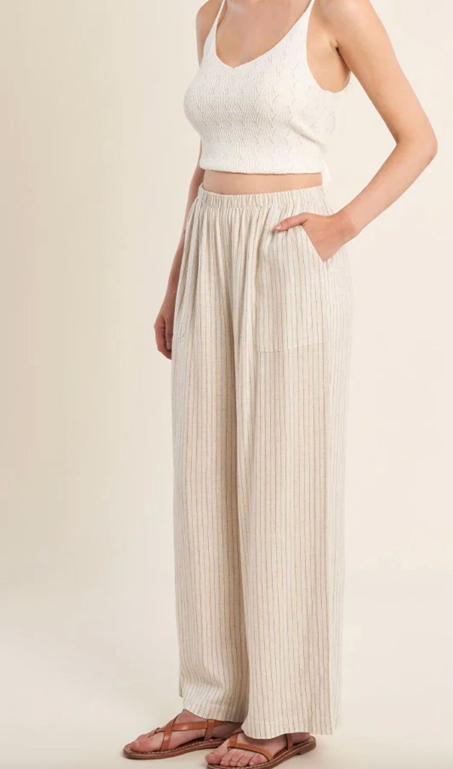 CASUAL STRIPED TROUSERS, Color: BEIGE, Size: XS
