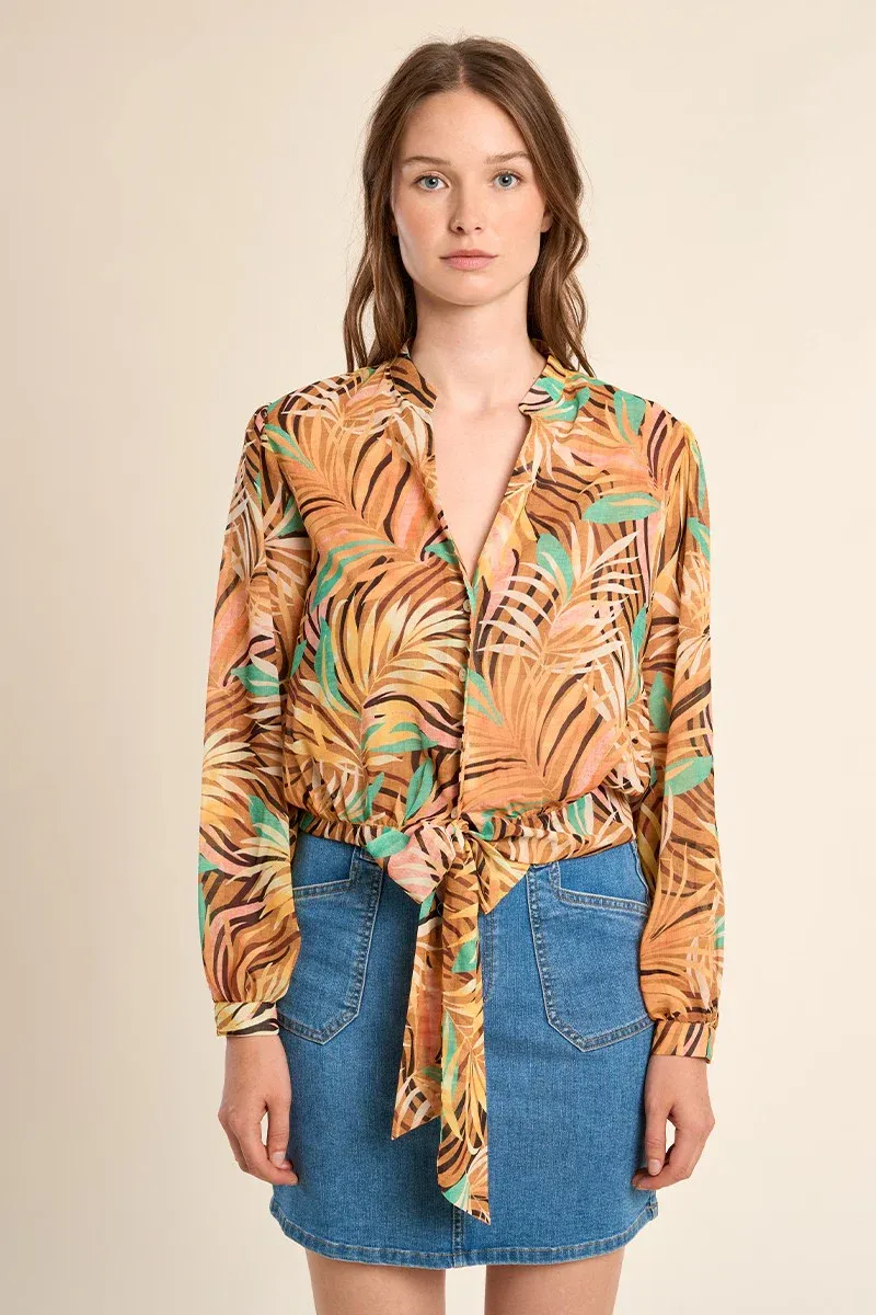 PRINTED KNOTTABLE WITH MANDARIN COLLAR