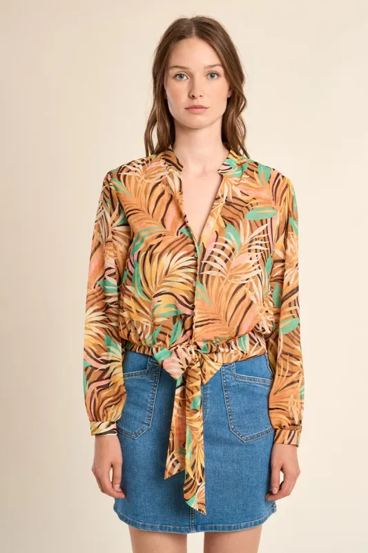 PRINTED KNOTTABLE WITH MANDARIN COLLAR