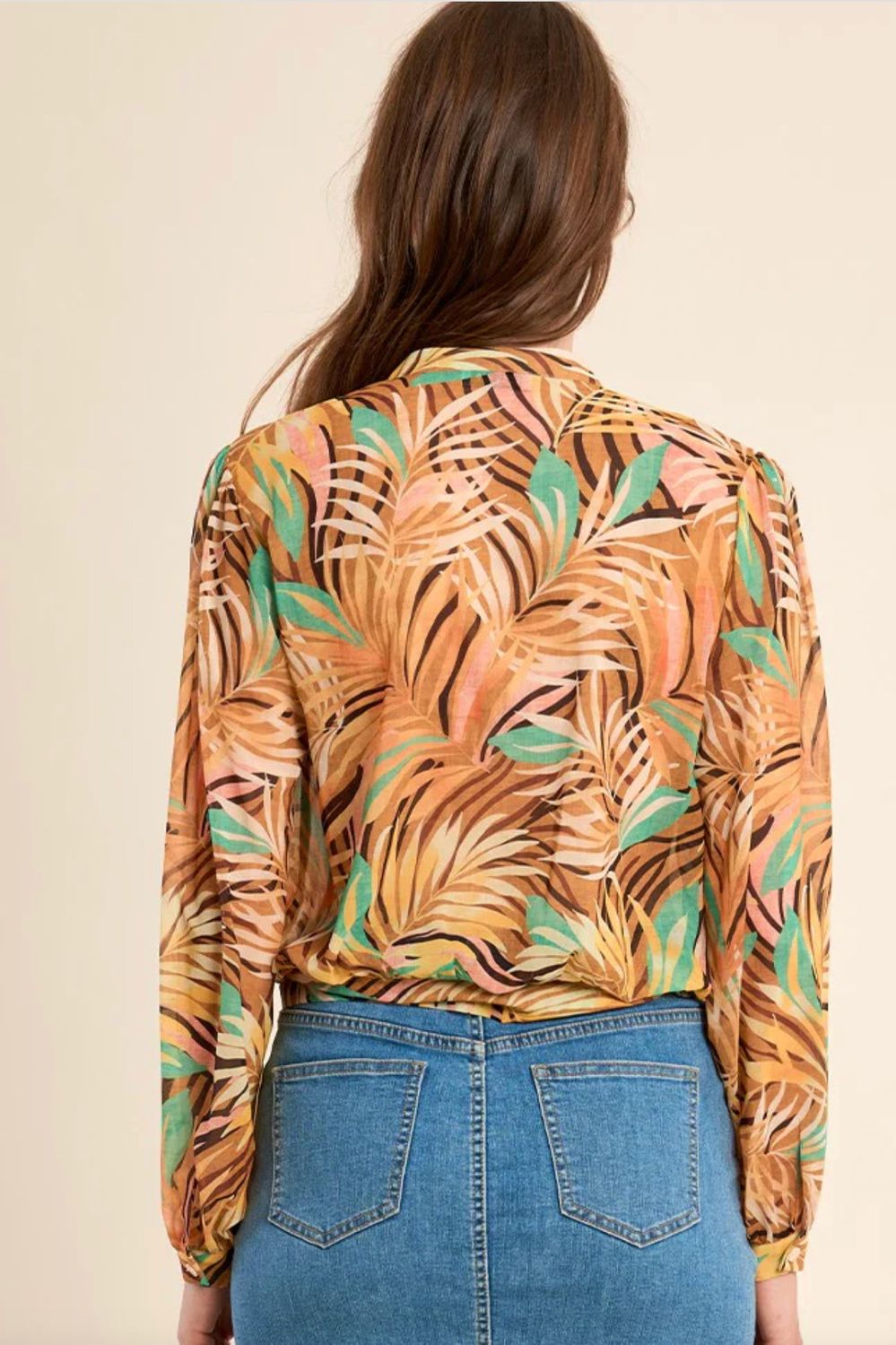 PRINTED KNOTTABLE WITH MANDARIN COLLAR, Color: YELLOW, Size: SM