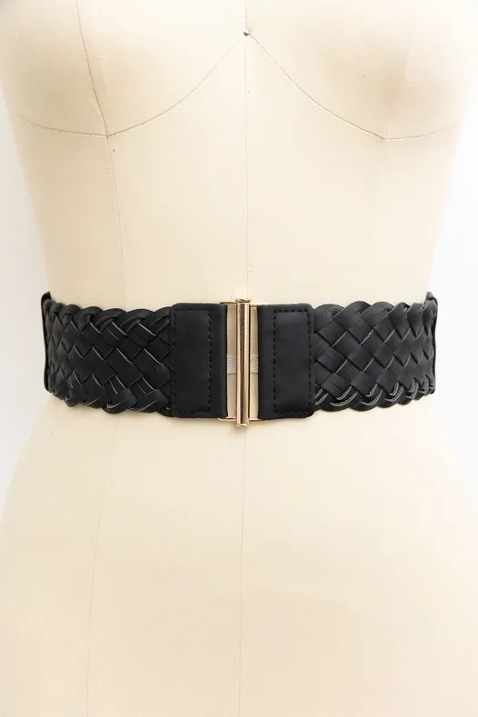 BASKET WEAVE BELT, Color: BLACK, Size: 30" L X 2.4" W