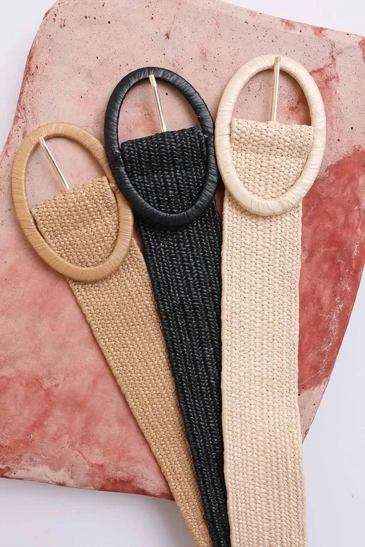 RAFFIA OVAL BUCKLE BELT