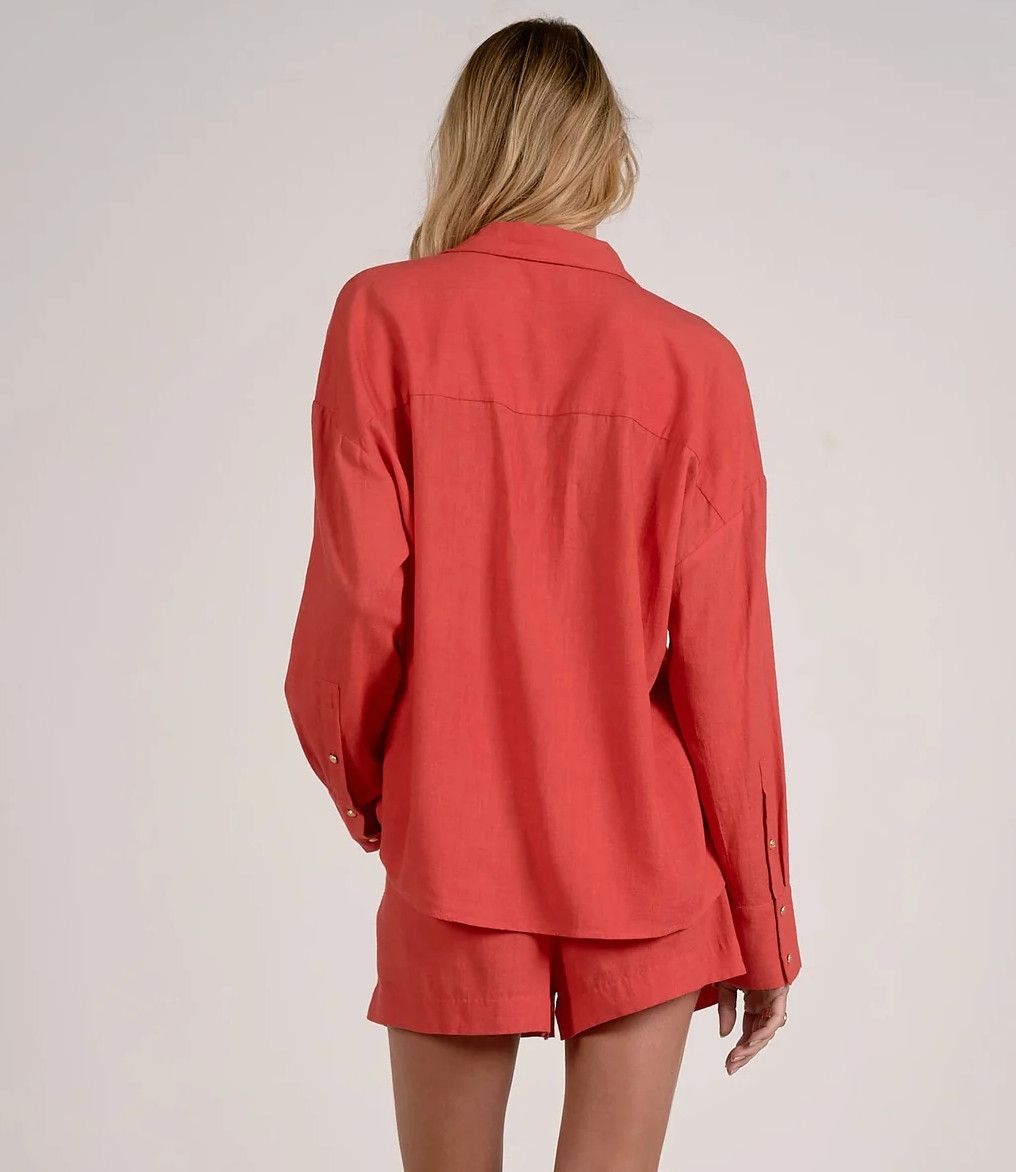 COLLARD BUTTON DOWN TOP, Color: RED, Size: XS