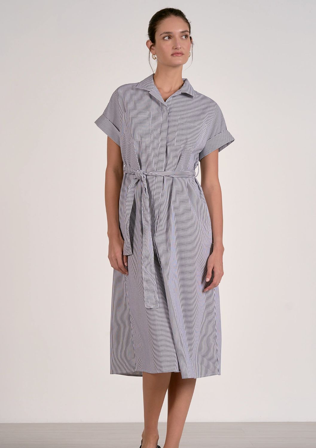 STRIPED BUTTON DOWN MIDI DRESS