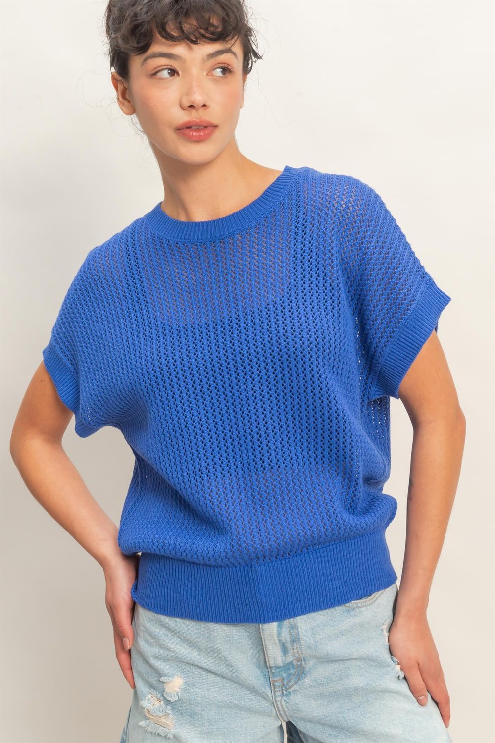 OPEN KNIT DOLMAN SLEEVE TOP