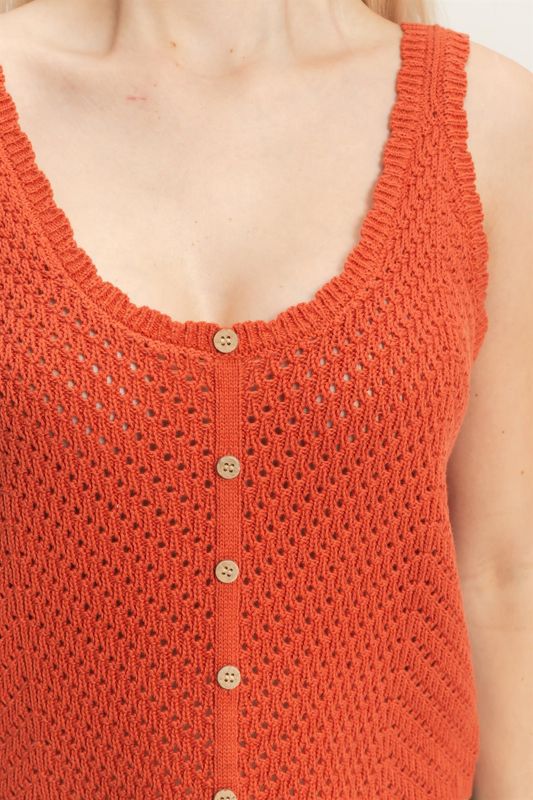 KNIT SCALLOP EDGE BUTTON DOWN TANK
